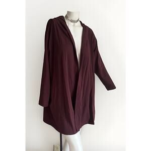 Eileen Fisher Traceable Organic Cotton Hooded Cardigan Large Burgundy Wine Brown